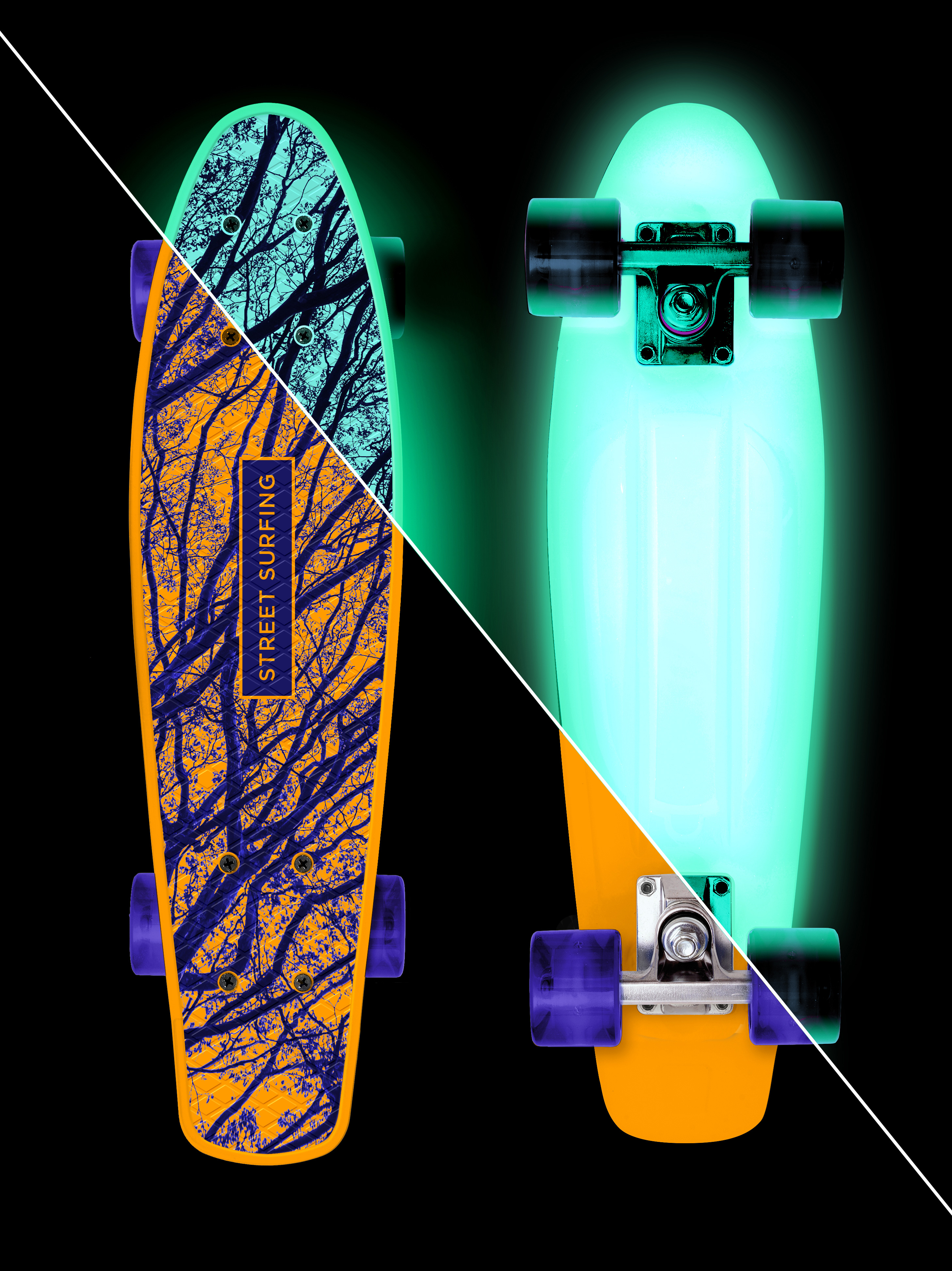 Skateboard Street Surfing BEACH BOARD Glow Mystic Forest