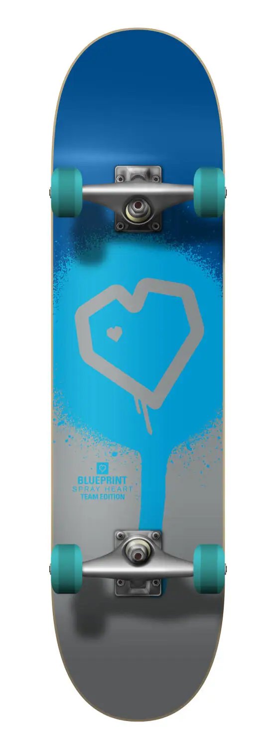 Blueprint Spray Heart V2 Skateboard Komplet (7.5"|Modrá/Stříbrná/Tyrkysová)