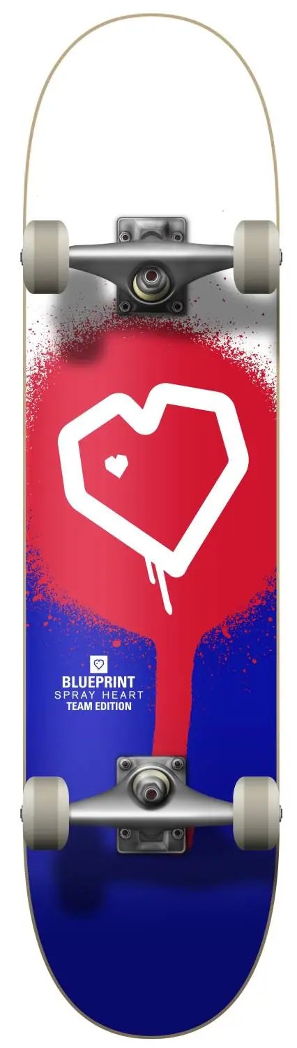 Blueprint Spray Heart V2 Skateboard Komplet (7.75"|Červená/Modrá)