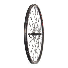 Výplet 559/26" přední, ráfek dvoustěnný černý disk, náboj Shimano RU centerlock 32 děr